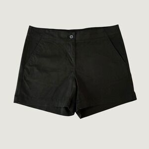Costco Womens Black Chino Shorts Size 12 Cotton Stretch Anchor Button 1410